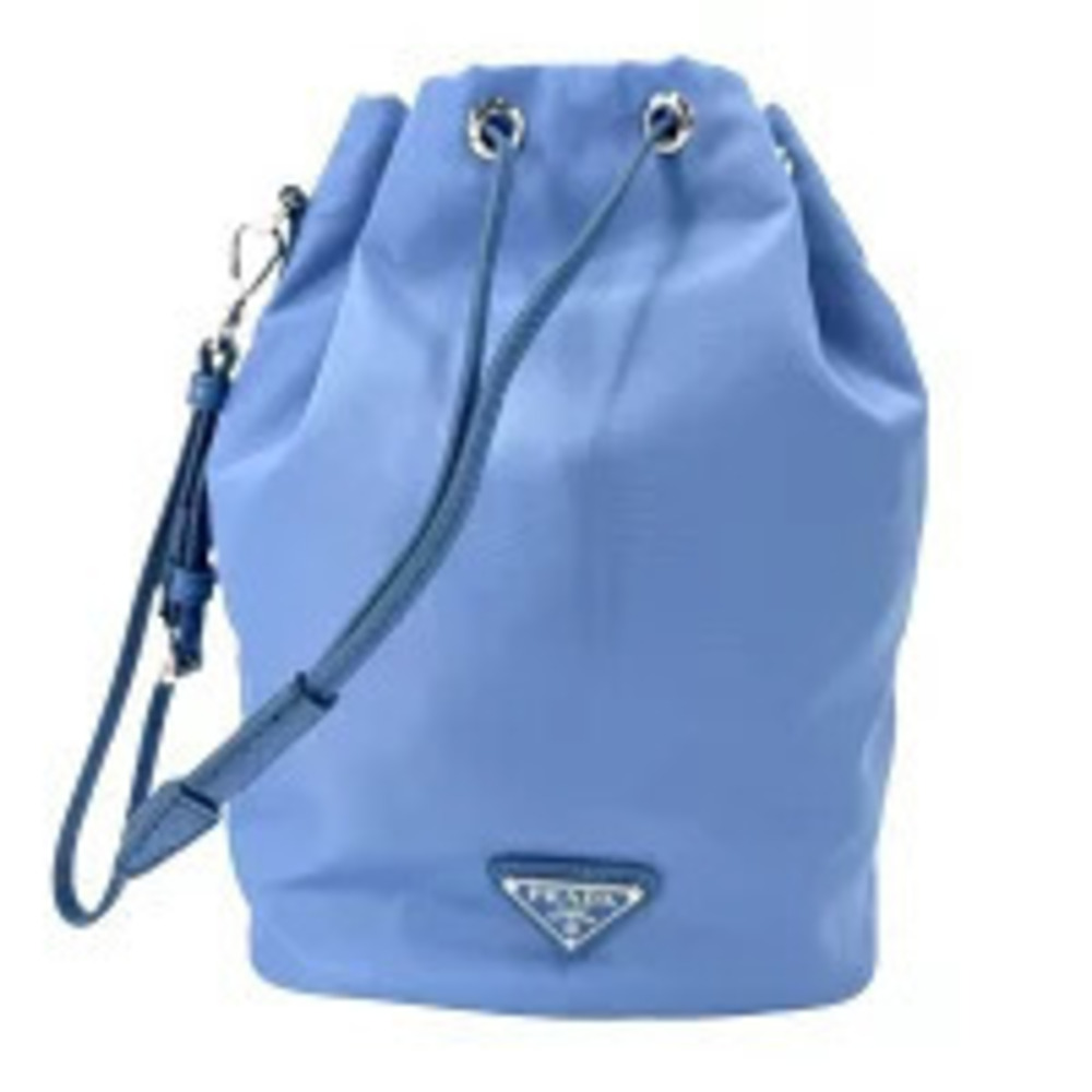 Prada Pouch Drawstring Bag Leather Blue